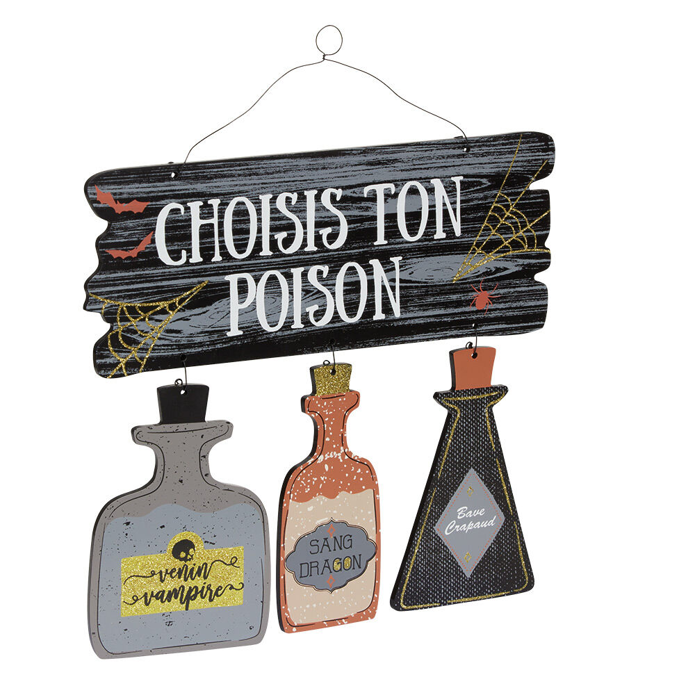 Suspension bois déco Halloween Choisis ton poison