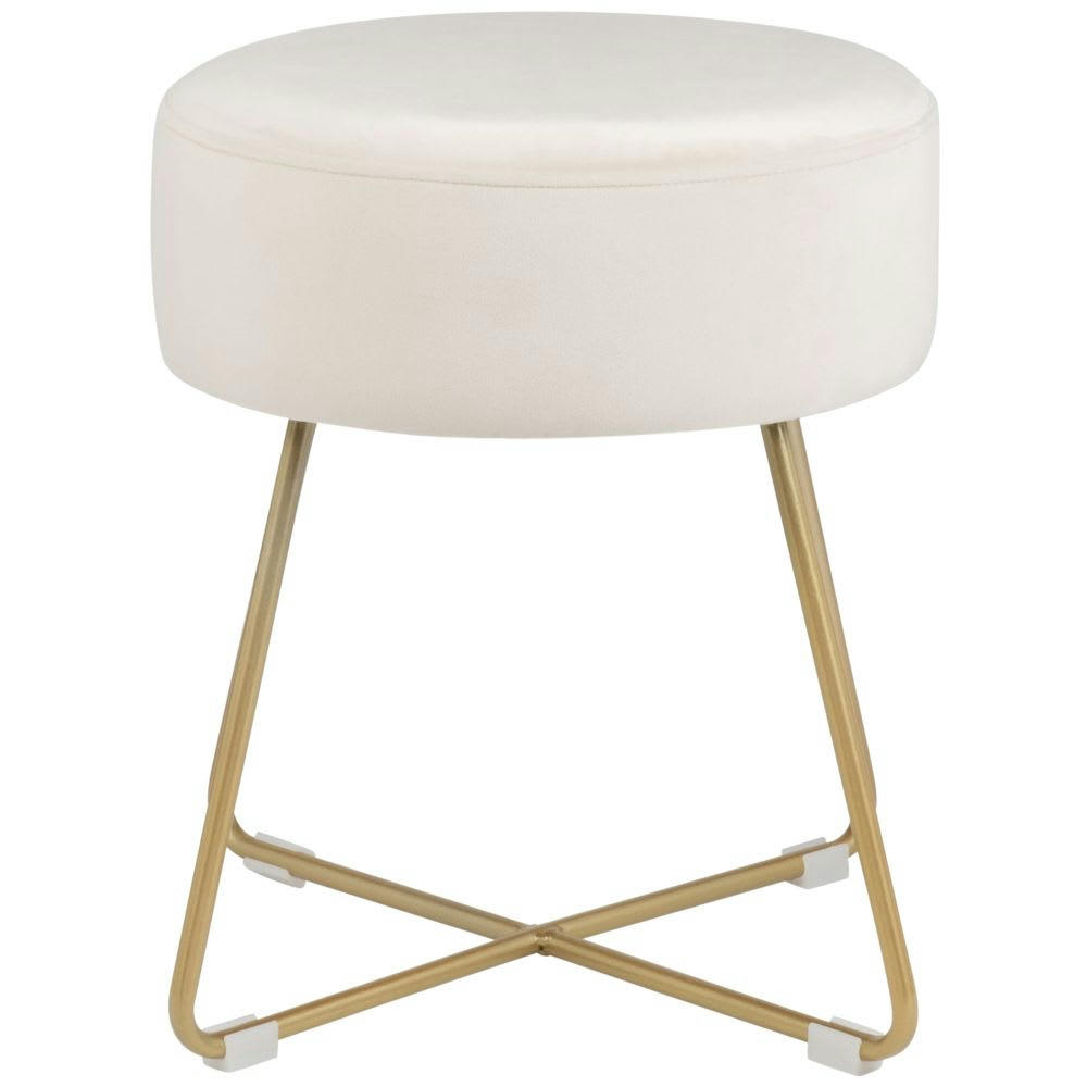 - Tabouret en velours beige et métal doré