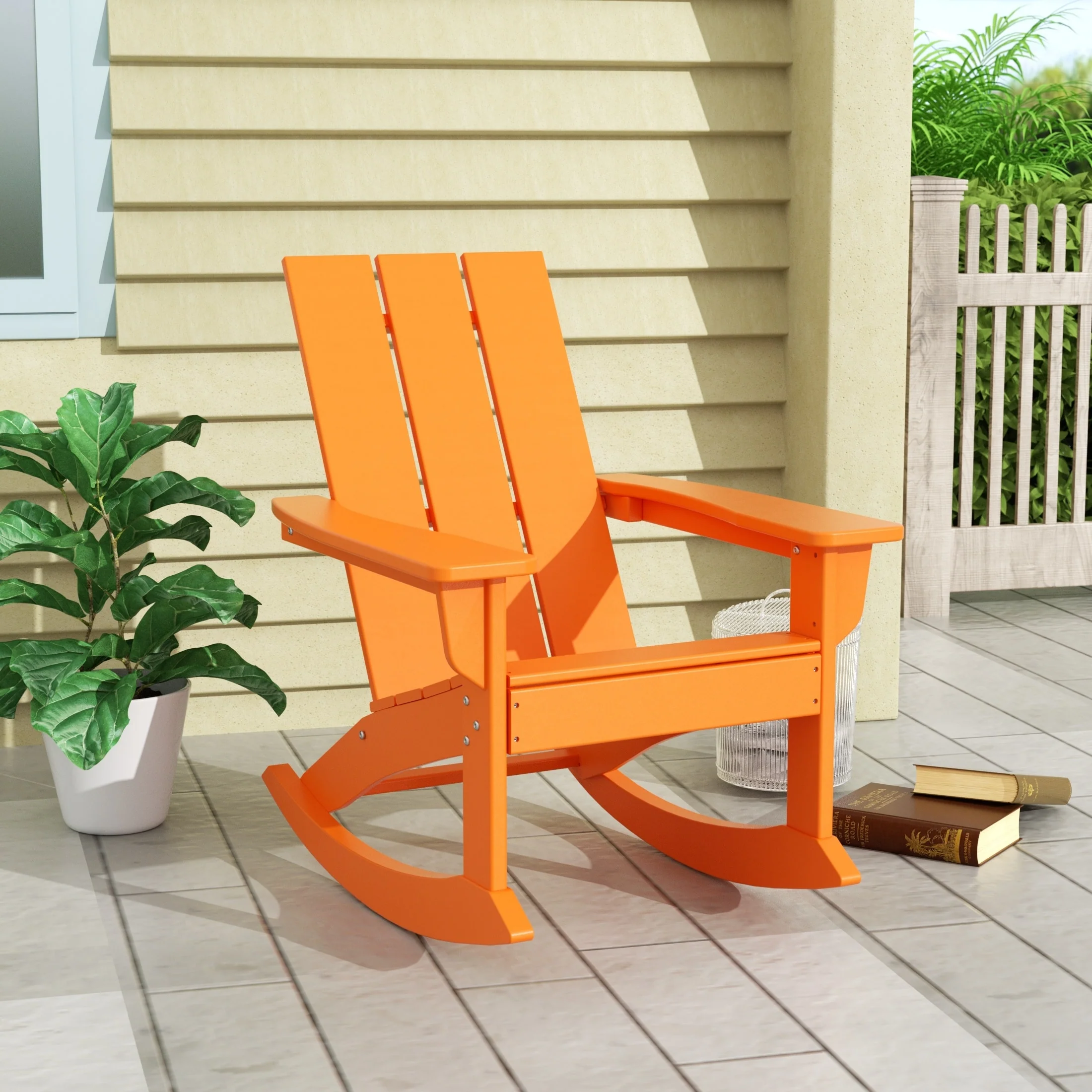 Polytrends Shoreside Modern Eco-Friendly All Weather Poly Adirondack Rocking Chair