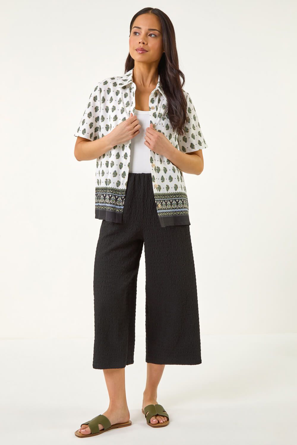 Roman Petite Border Print Button Up Blouse