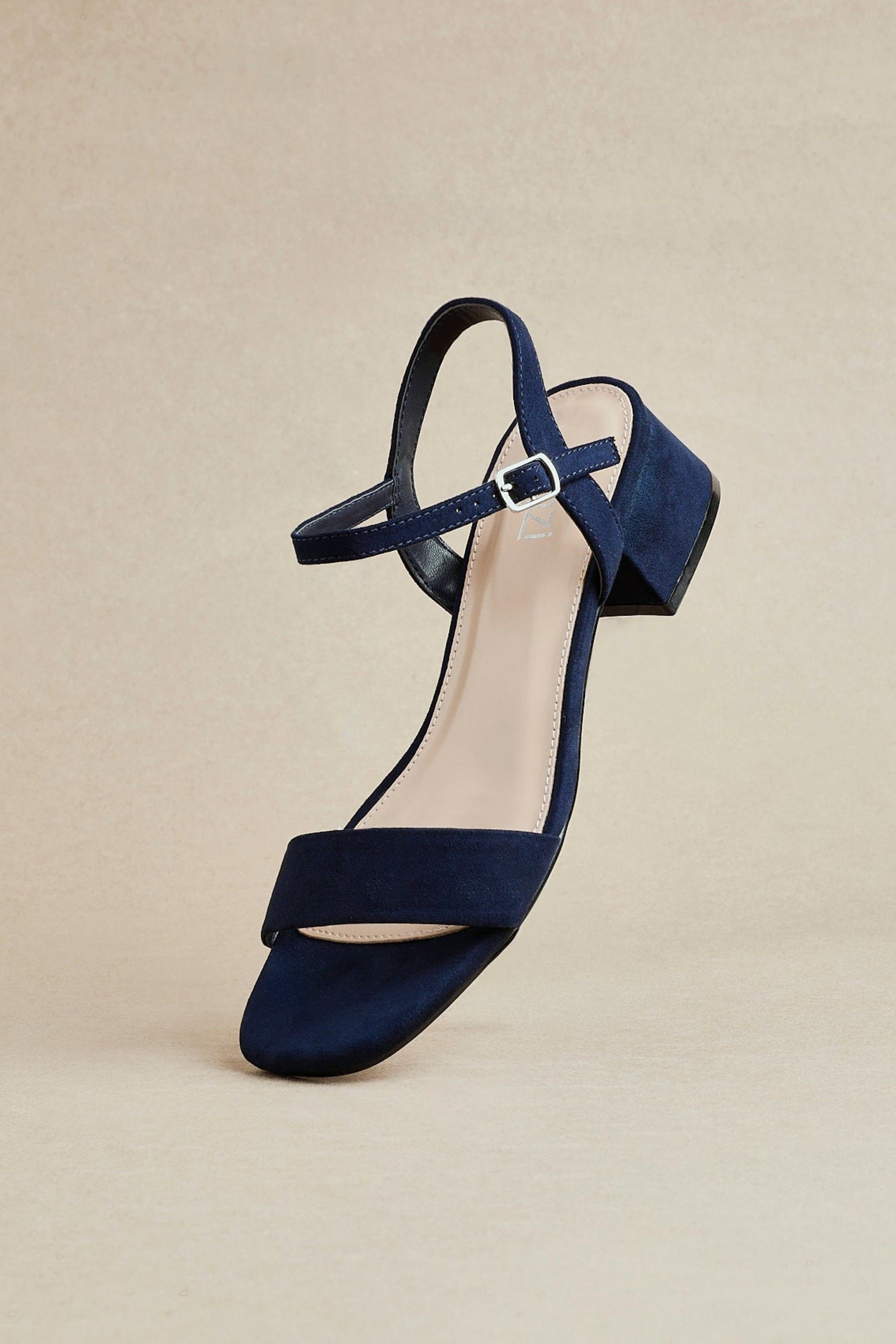 Linzi Carlie Wide Fit Navy Faux Suede Low Block Heel