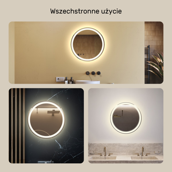 Lustro okrągłe LED 60 cm podświetlane łazienkowe średnica Barwa Neutralna