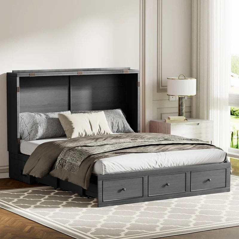 Mixoy Murphy Bed with Foldable Mattress,Modern Cube Cabinet Bed with Storage Drawer & USB Charging Station