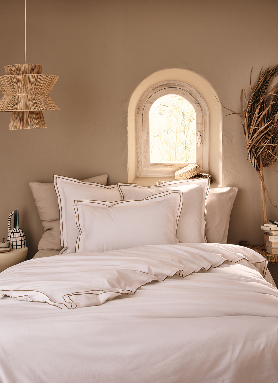 HOUSSE DE COUETTE COTON RECYCLÉ BOURDON CONTRASTÉ BLANC/BRONZE