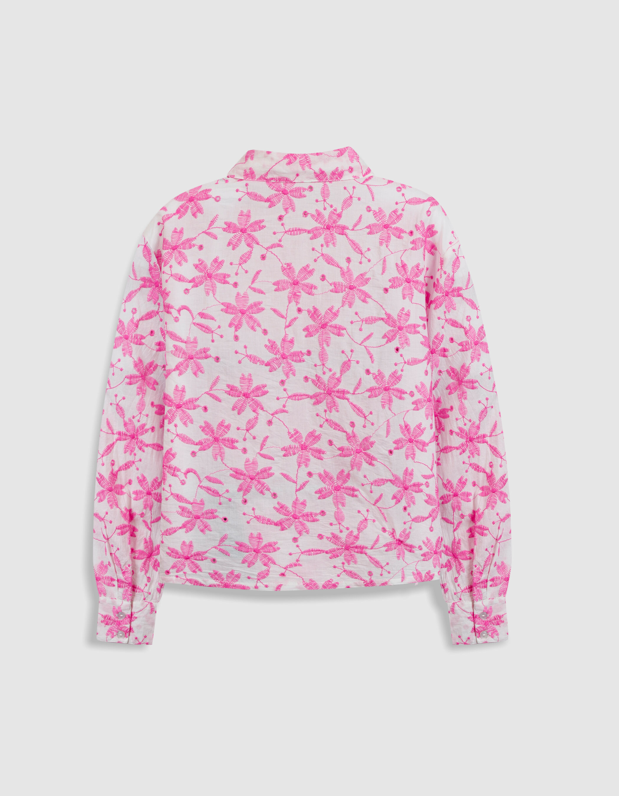 Chemise manches longues broderies roses Femme