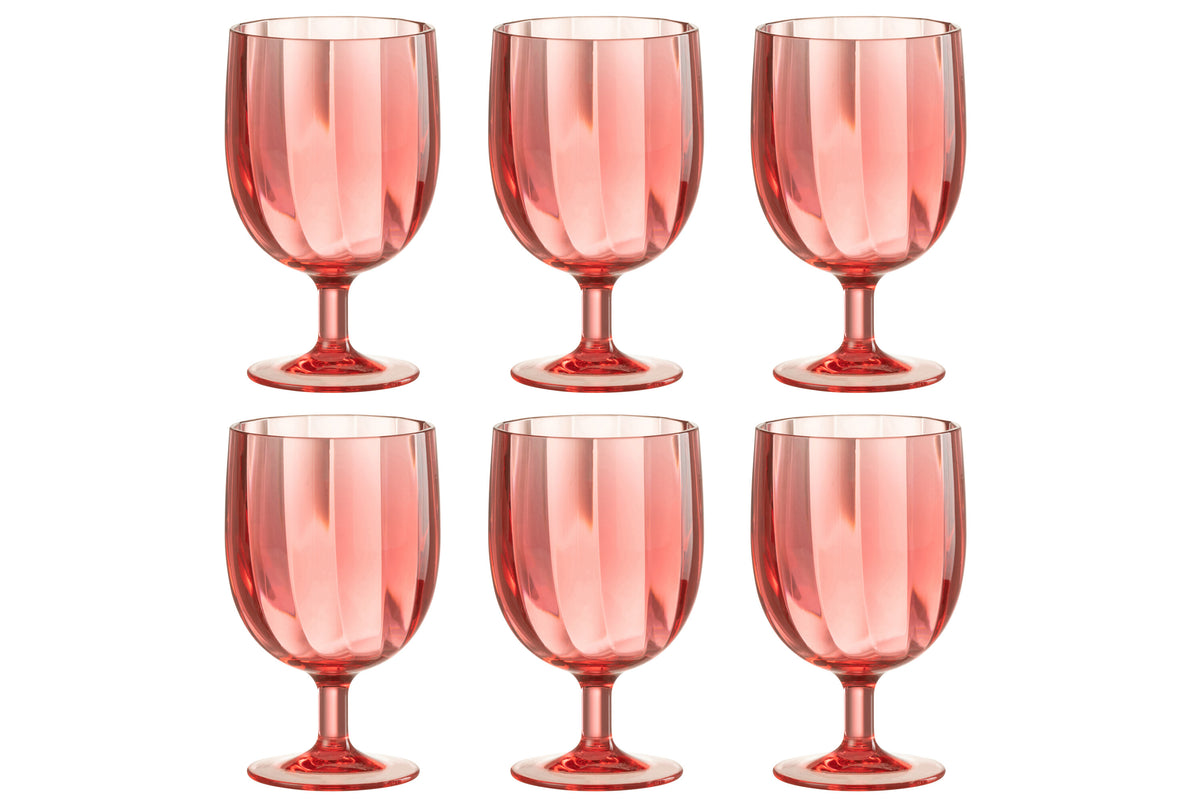 J-Line wijnglas - kunststof - rood - 6 stuks