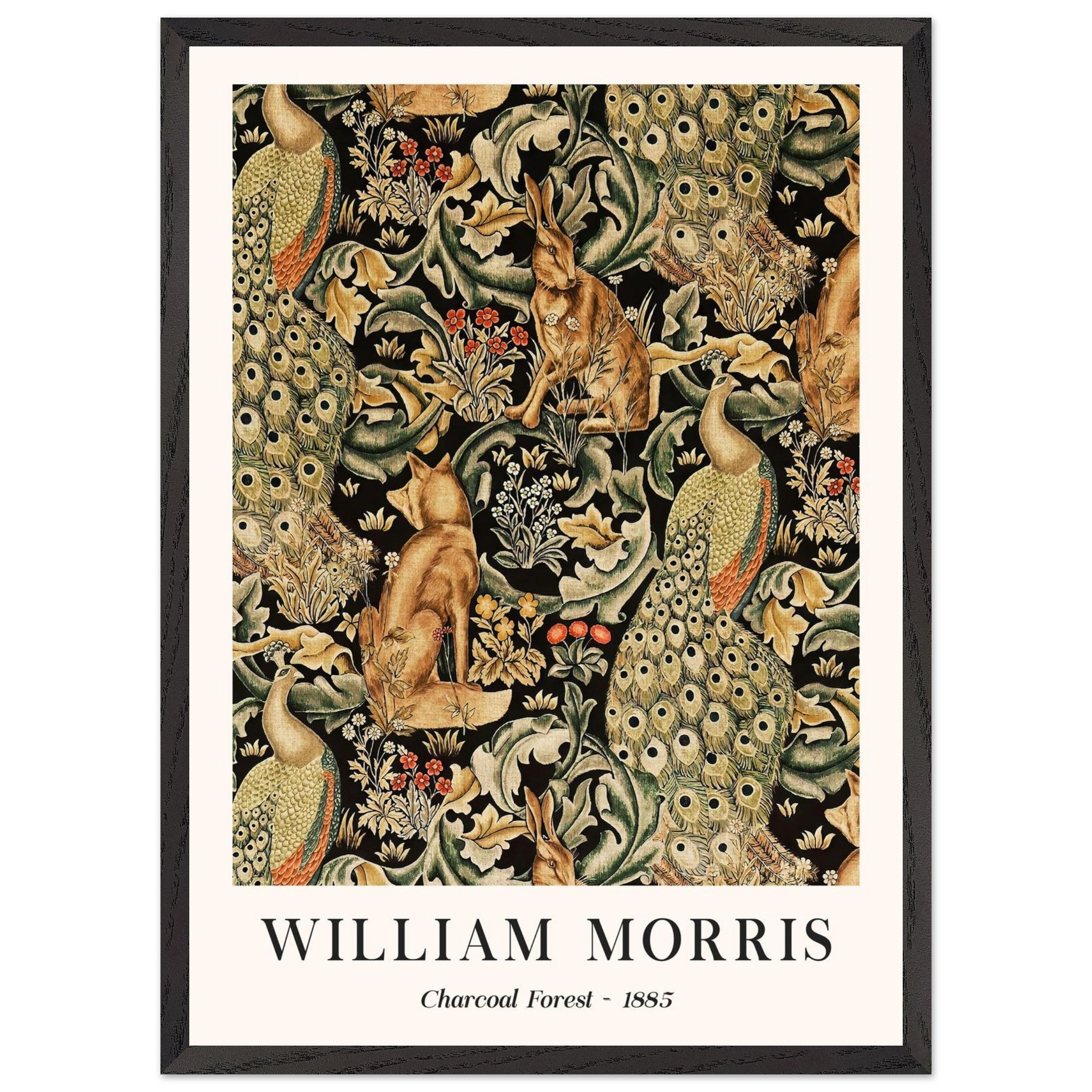 Artfulprints Poster met Lijst William Morris - Charcoal forrest  - 50x70 cm - Donkergroen