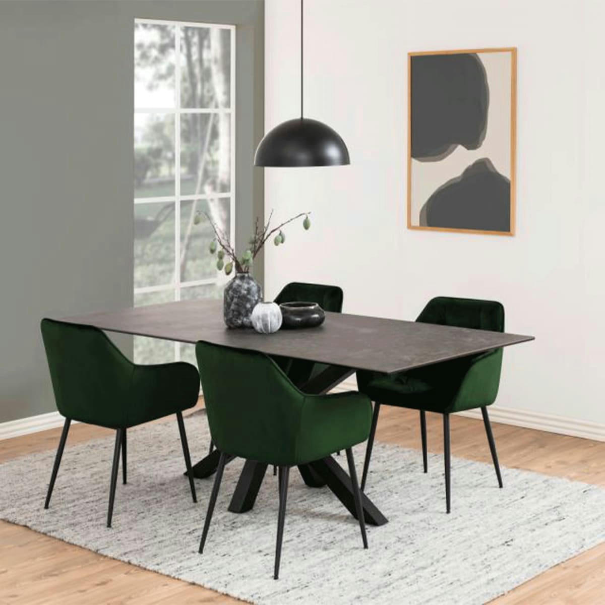 BROKEN - Lot de 2 chaises en velours matelassé avec accoudoirs vert