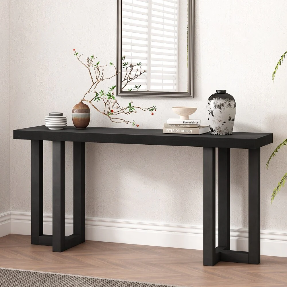 Geometric Design Console Table with Solid Pine Legs