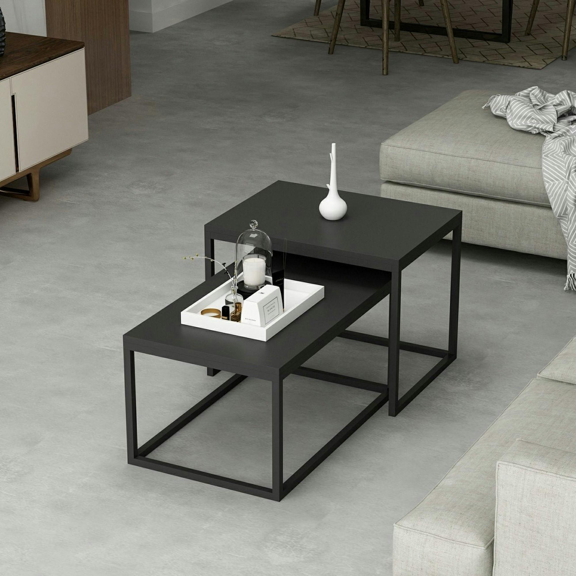 Table basse gigogne noire design moderne (lot de 2) JENA