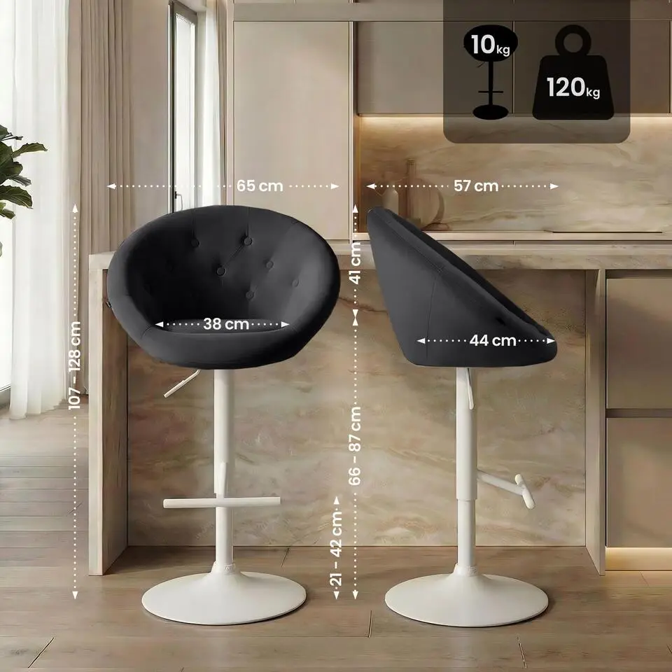 CLP Barkruk London wit Frame - Fluweel - zwart