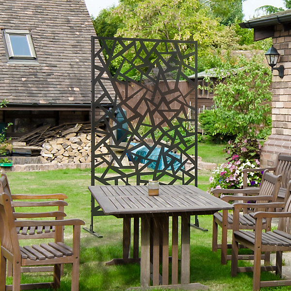 Panneau décoratif extérieur - brise vue motif graphique - visserie incluse - dim. 122 x 45 x 198 cm - acier thermolaqué noir