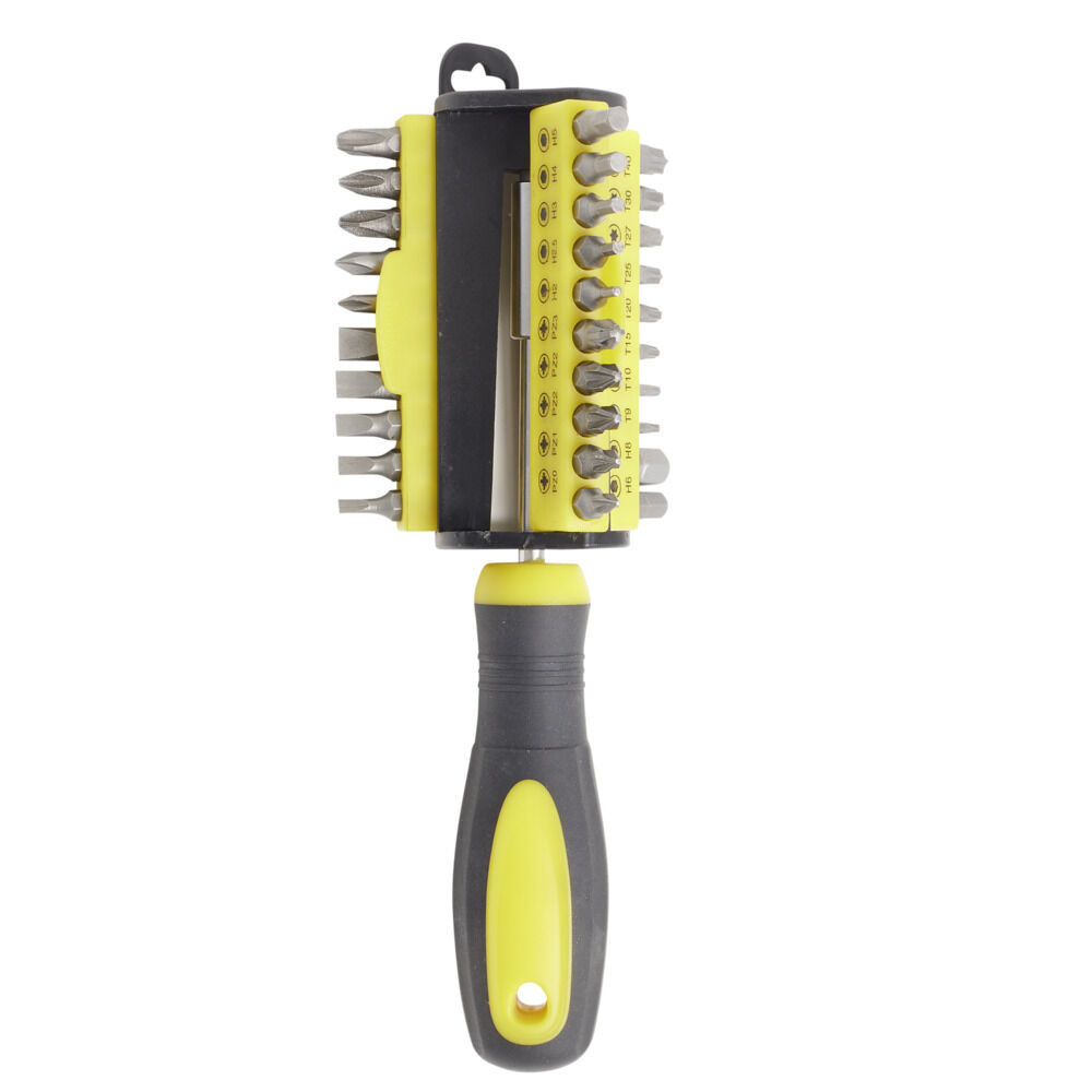 Tournevis avec 30 embouts en acier et plastique gris Ø4xL20,5cm