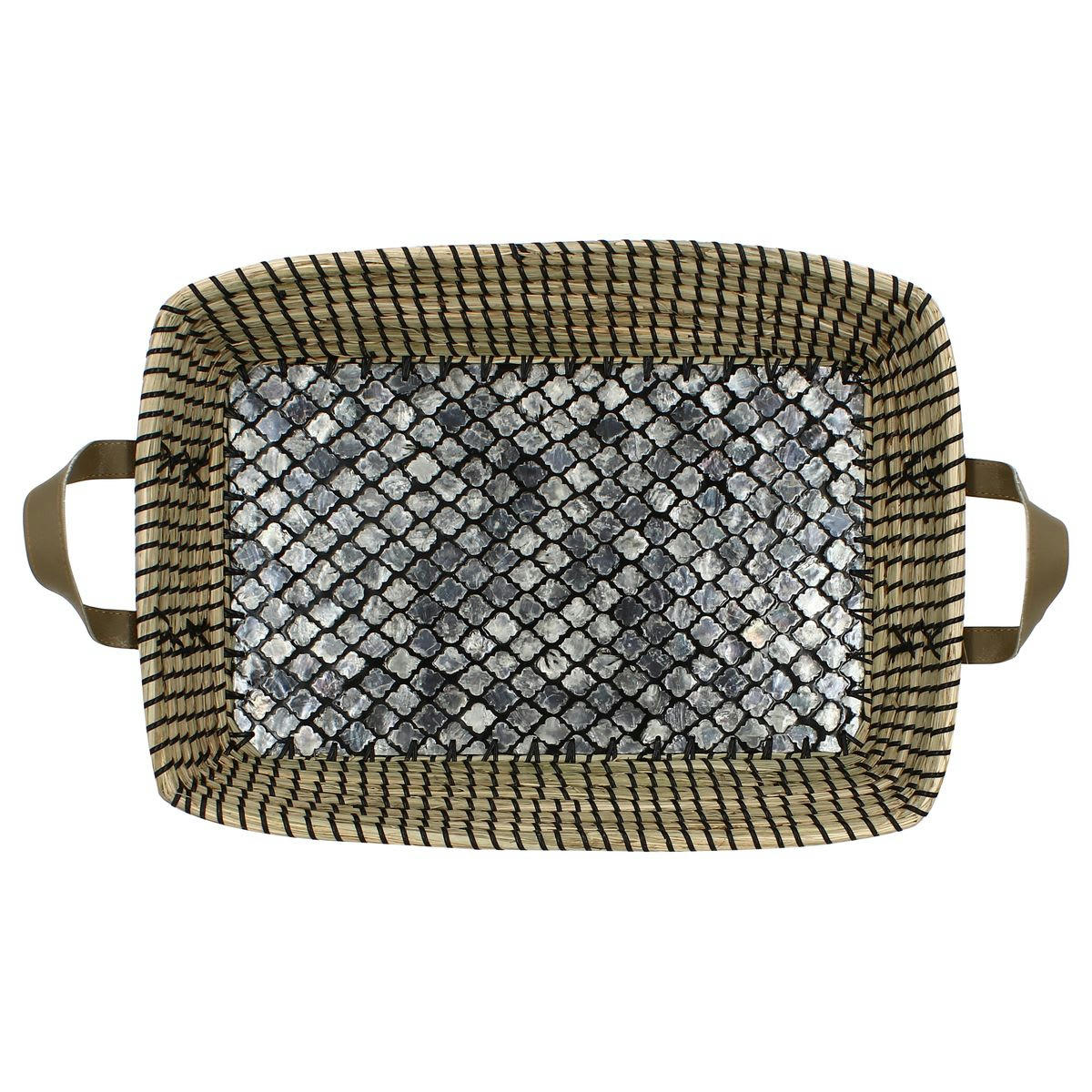 KOS - Grand plateau en jonc de mer et nacre