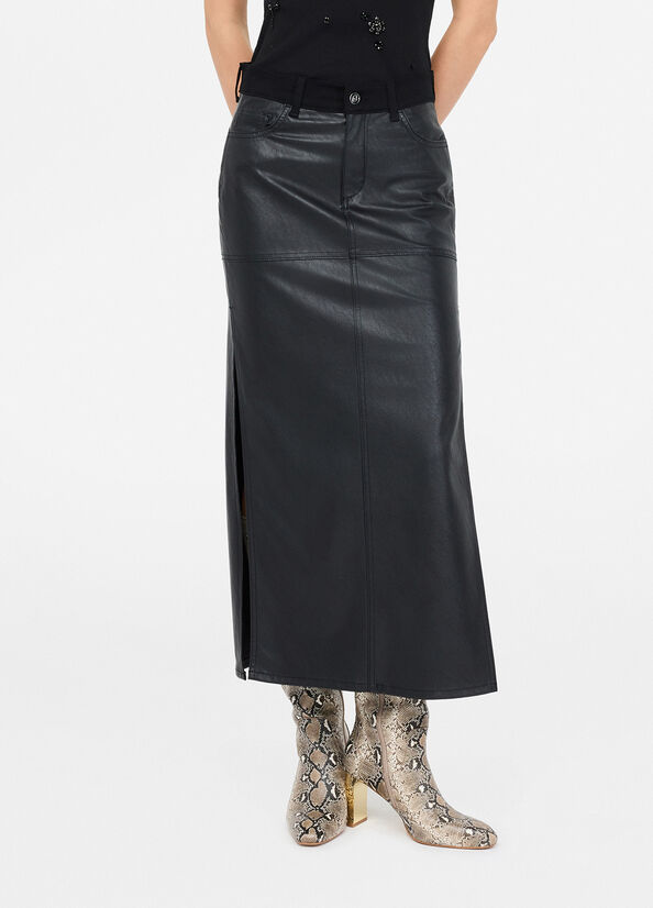 Gonna lunga in tessuto spalmato