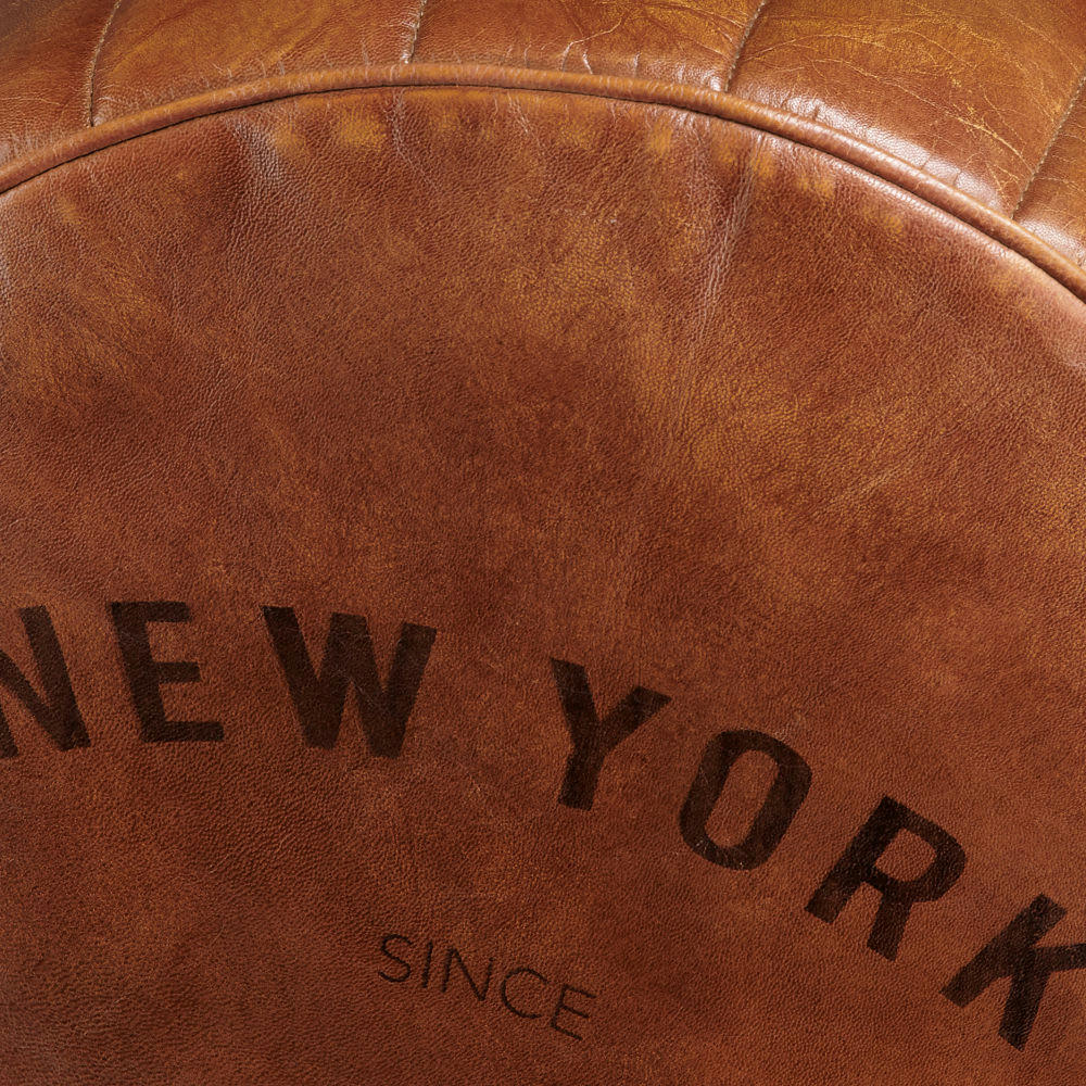 ASHER - Pouf rond en cuir marron