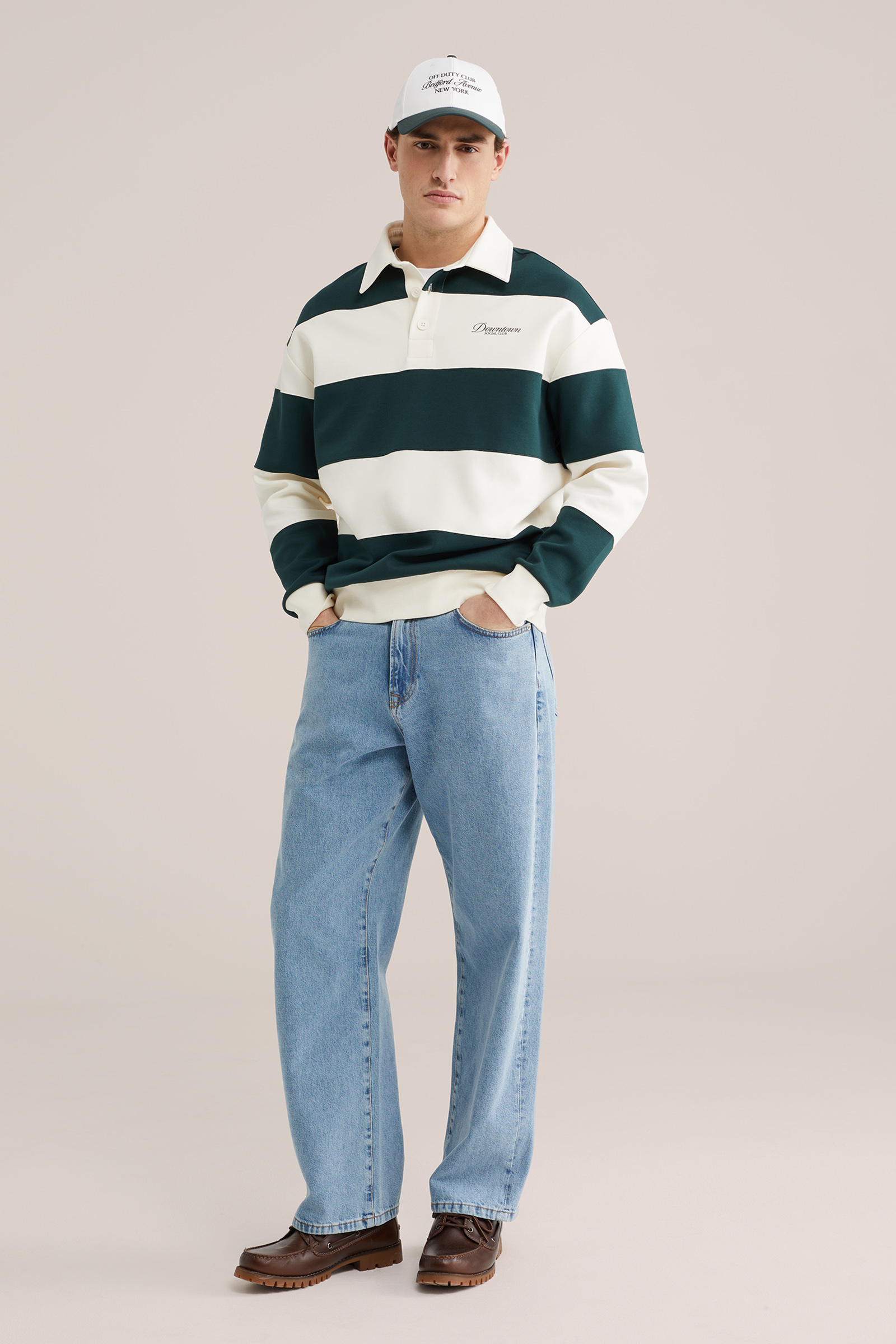 Heren regular fit polo met blokstreep