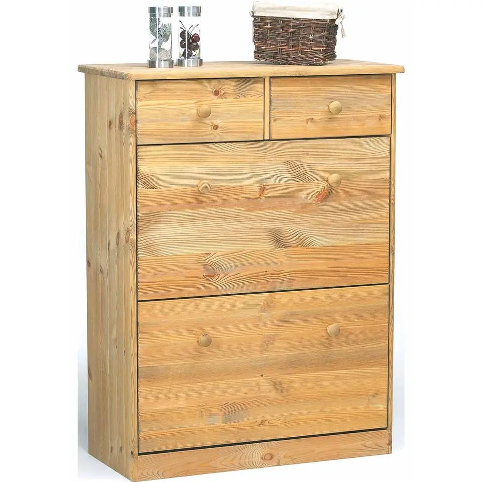 Hioshop Nelly schoenenkast 2 kleppen 2 laden dennenboom gebeitst