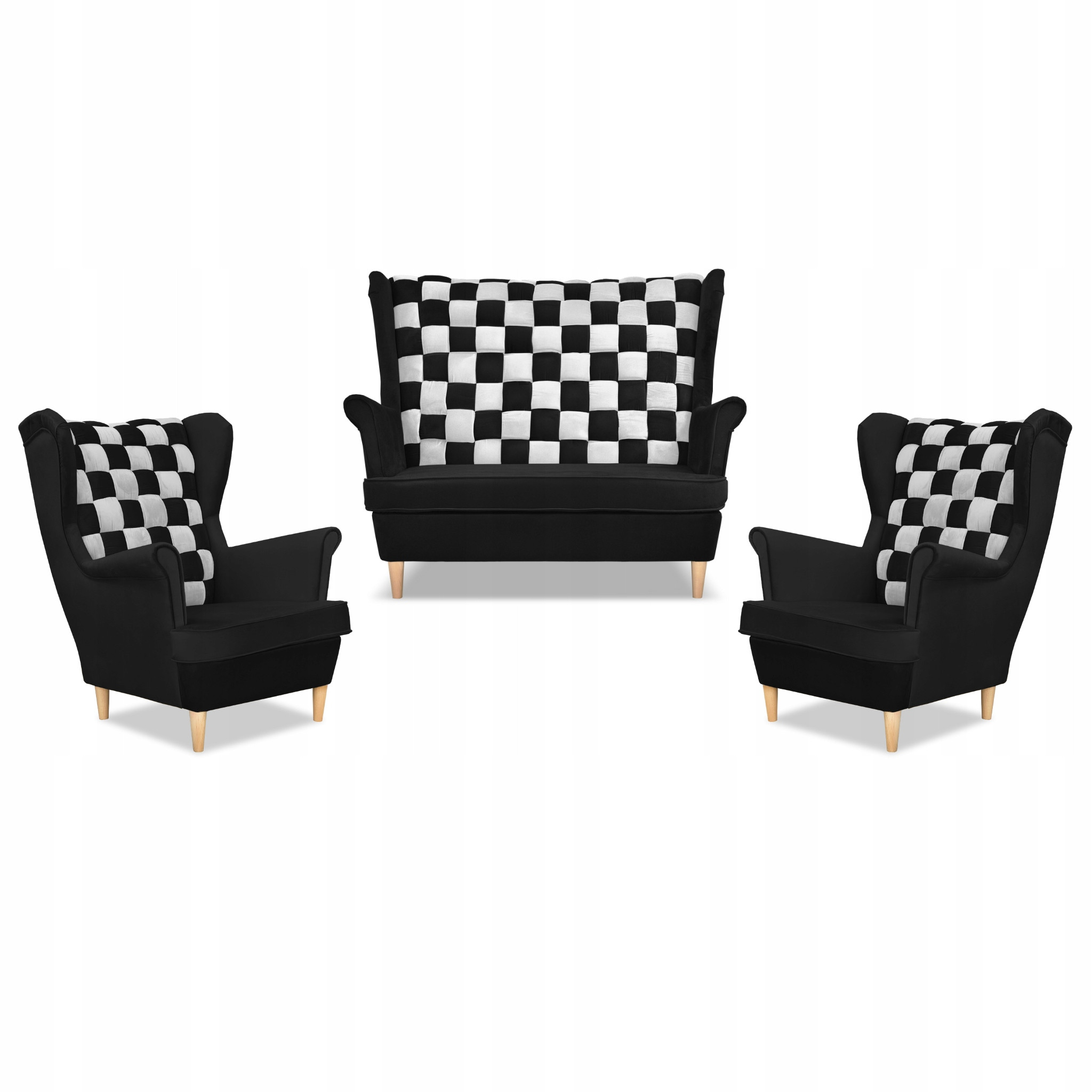 Zestaw uszak CAROL DUO sofa fotele Family Meble czarno - biały
