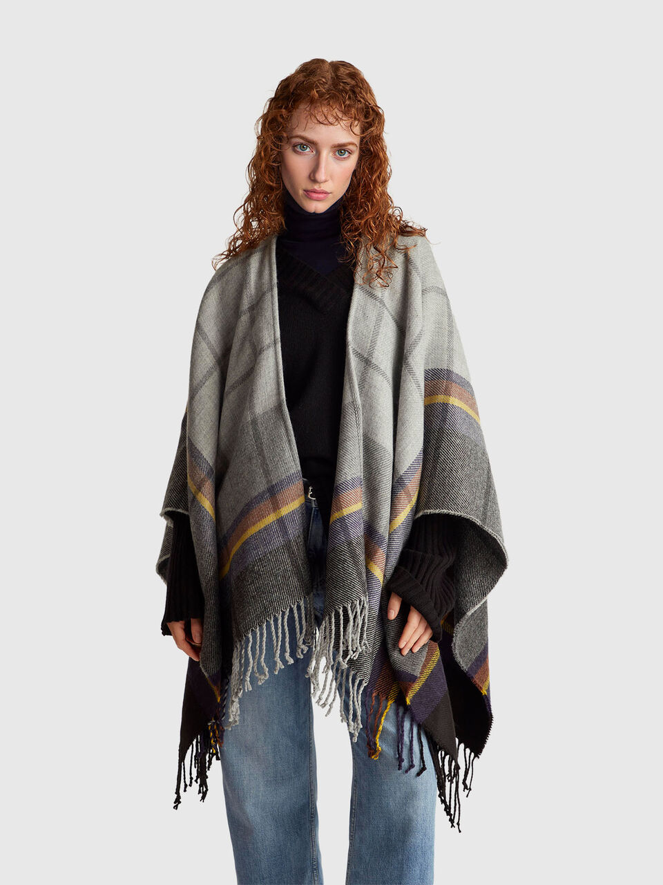 Check jacquard cloak
