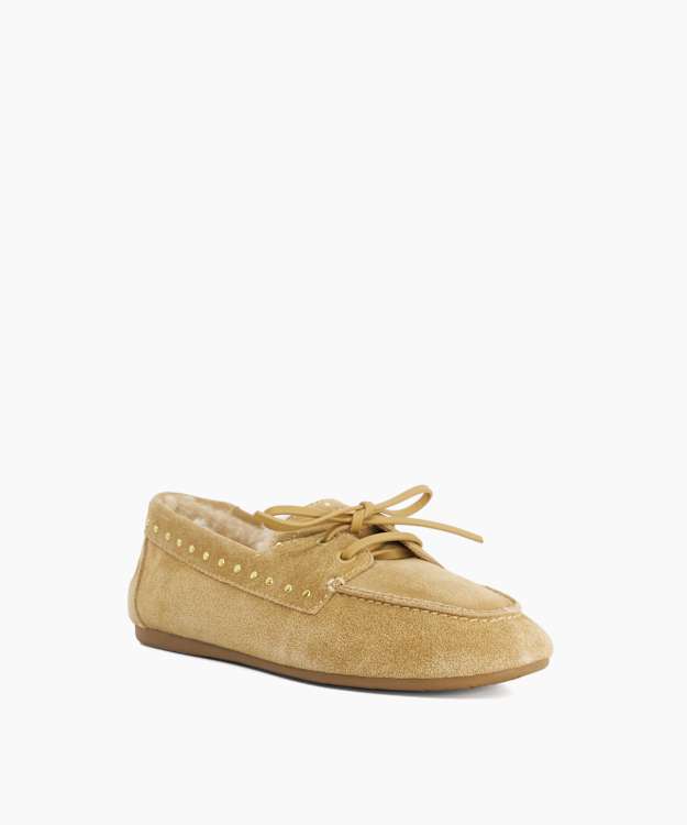 Gracefull Sand - Studded Faux Fur Lined Moccasins