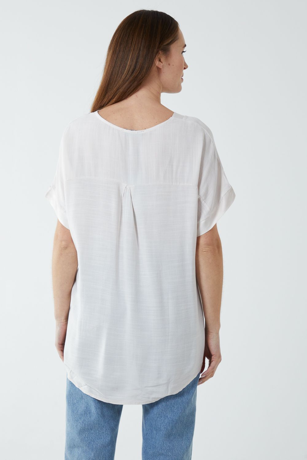 Blue Vanilla Satin Trim V Neck Top