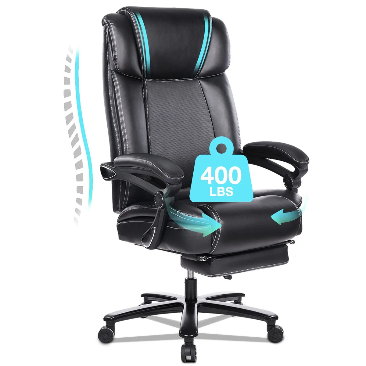 Office Chair with Footrest 400lb Big and Tall Computer Gaming Chair Ergonomic Executive High Back Reclining Leather Desk Chair