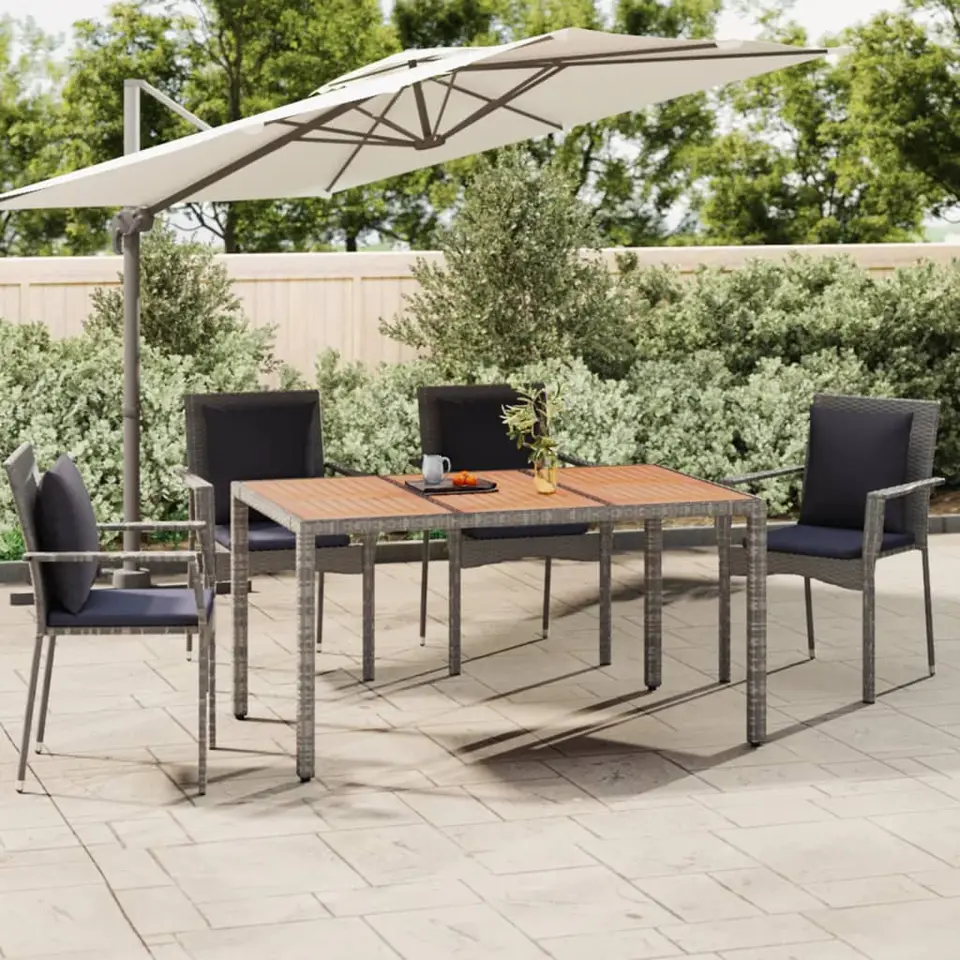 vidaXL - Tuintafel Met Houten Blad - Grijs - Poly rattan en acaciahout