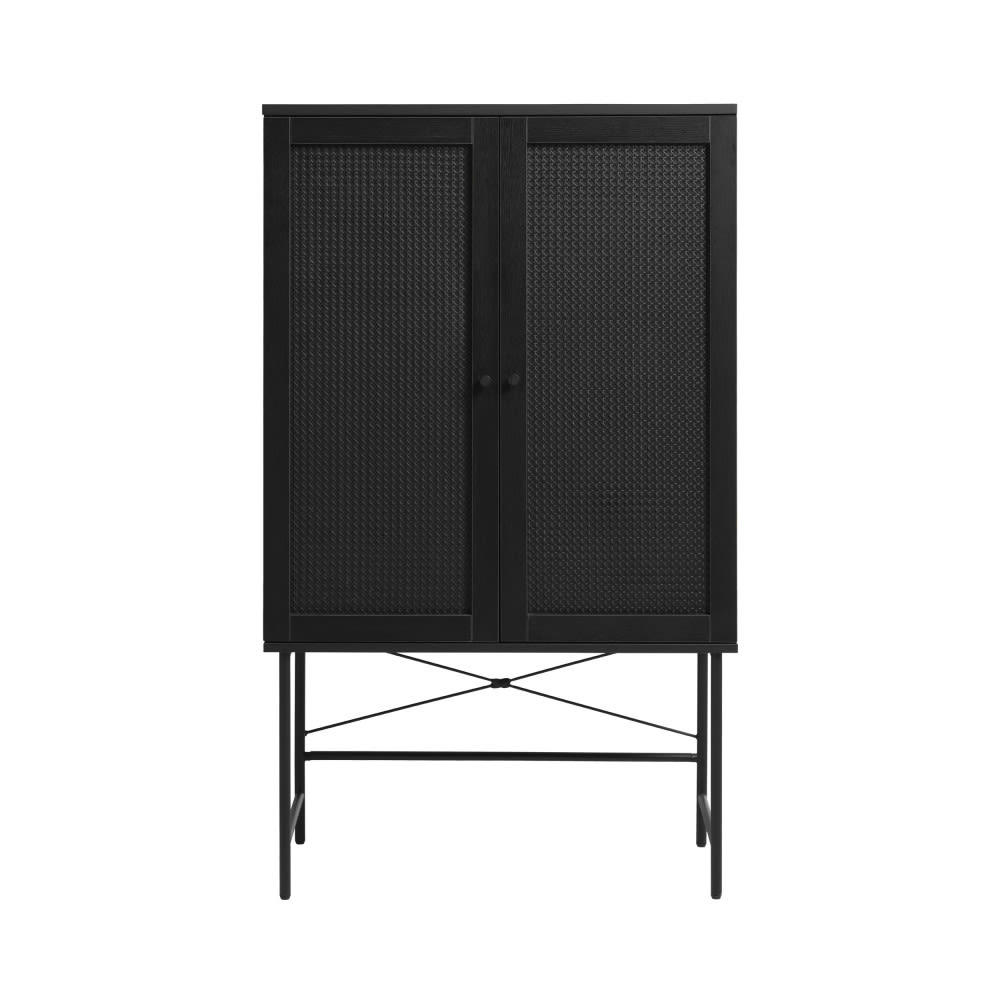 RINTO - Buffet haut 2 portes bois et métal H135cm noir