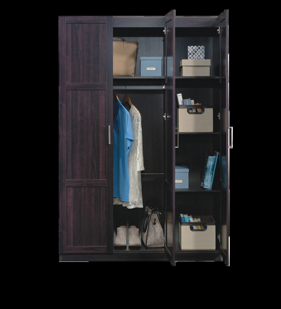 Sauder 3-Door Wardrobe/Armoire Clothes Storage Cabinet With Hanger Rod & Shelves, Cinnamon
