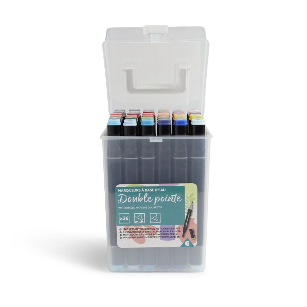 Lot de 36 marqueurs à base d'eau double pointe plastique noir   3 ans