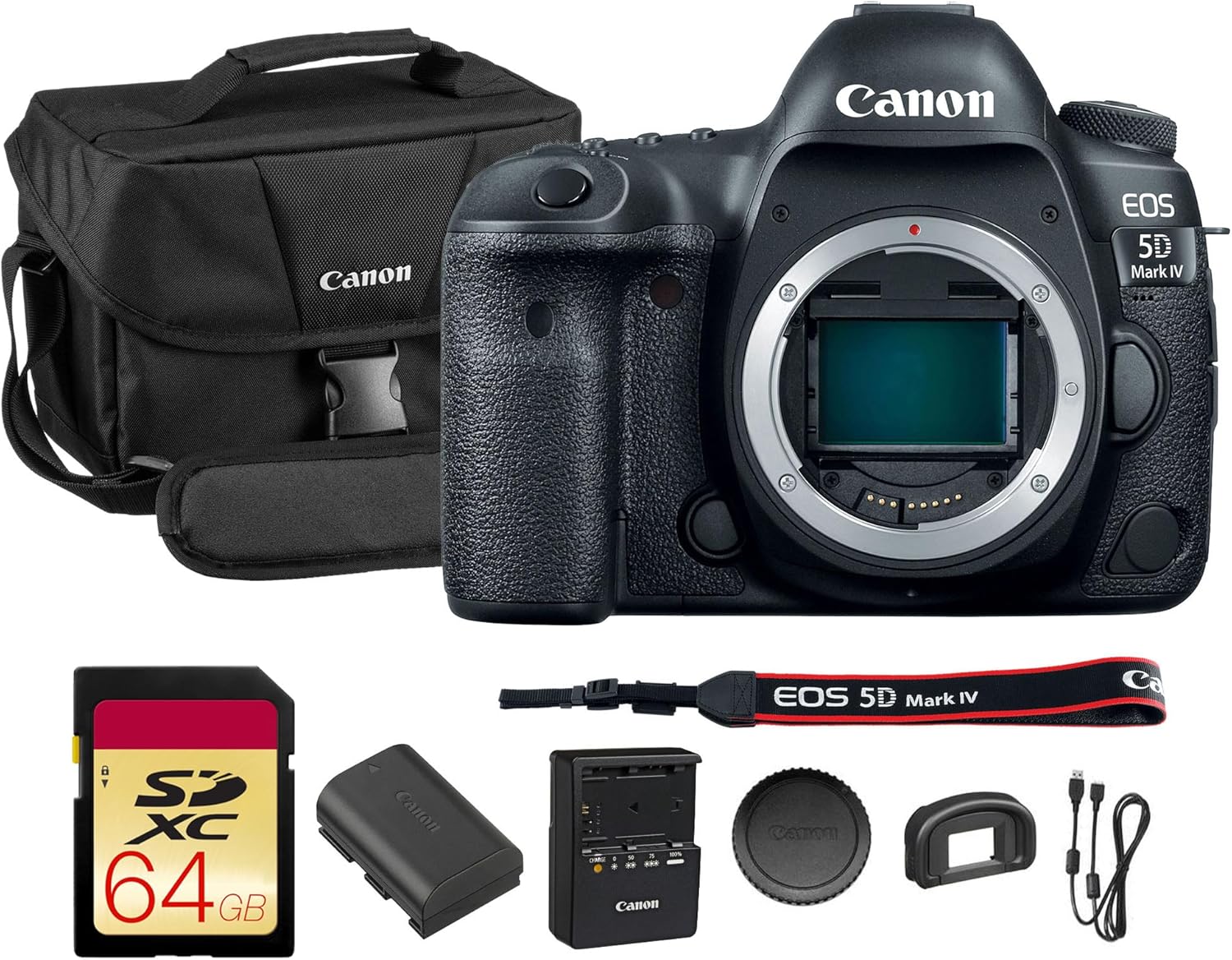 Canon EOS 5D Mark IV DSLR Camera (Body Only) – Full-Frame 30.4MP DSLR with 4K Video  Dual Pixel AF & Built-in Wi-Fi (1483C002) + Canon Shoulder Bag + 64GB Memory Card