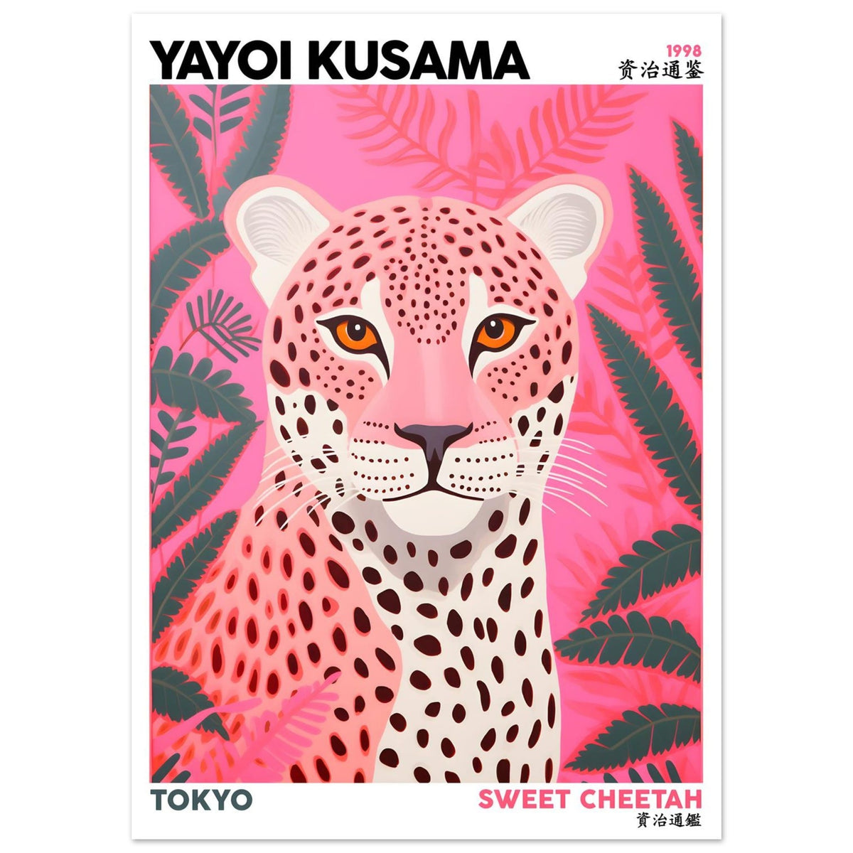 Artfulprints Poster Yayoi Kusama - Sweet cheetah  - 50x70 cm - Roze