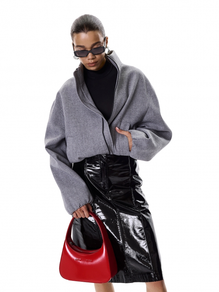 Red handbag with hand grip