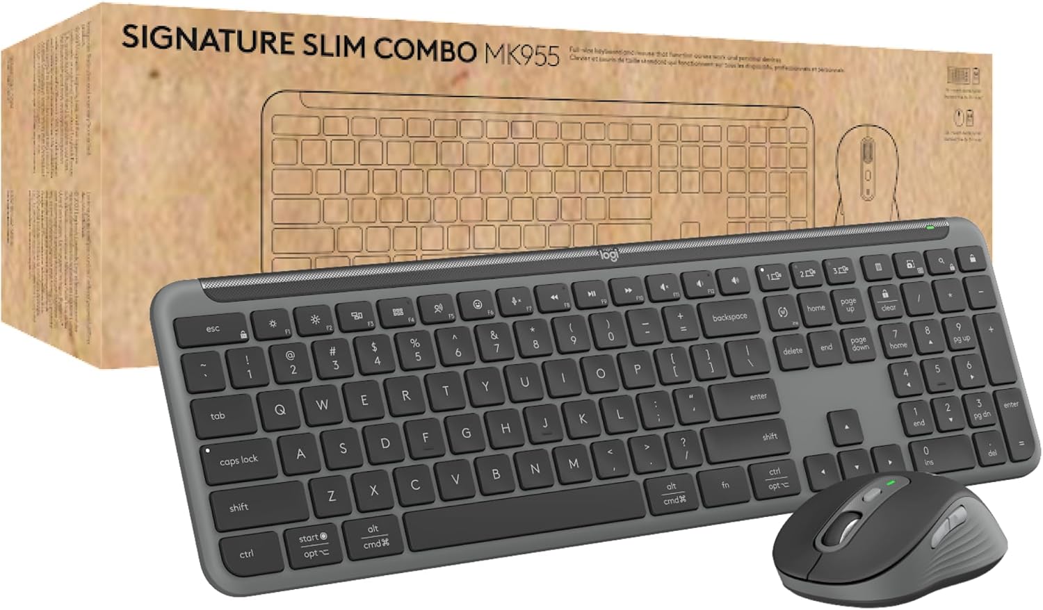 Logitech Signature Slim MK955 for Business Wireless Keyboard and Mouse Combo, Quiet Typing, Secure Receiver, Bluetooth, Globally Certified, Windows/Mac/Chrome/Linux - Graphite