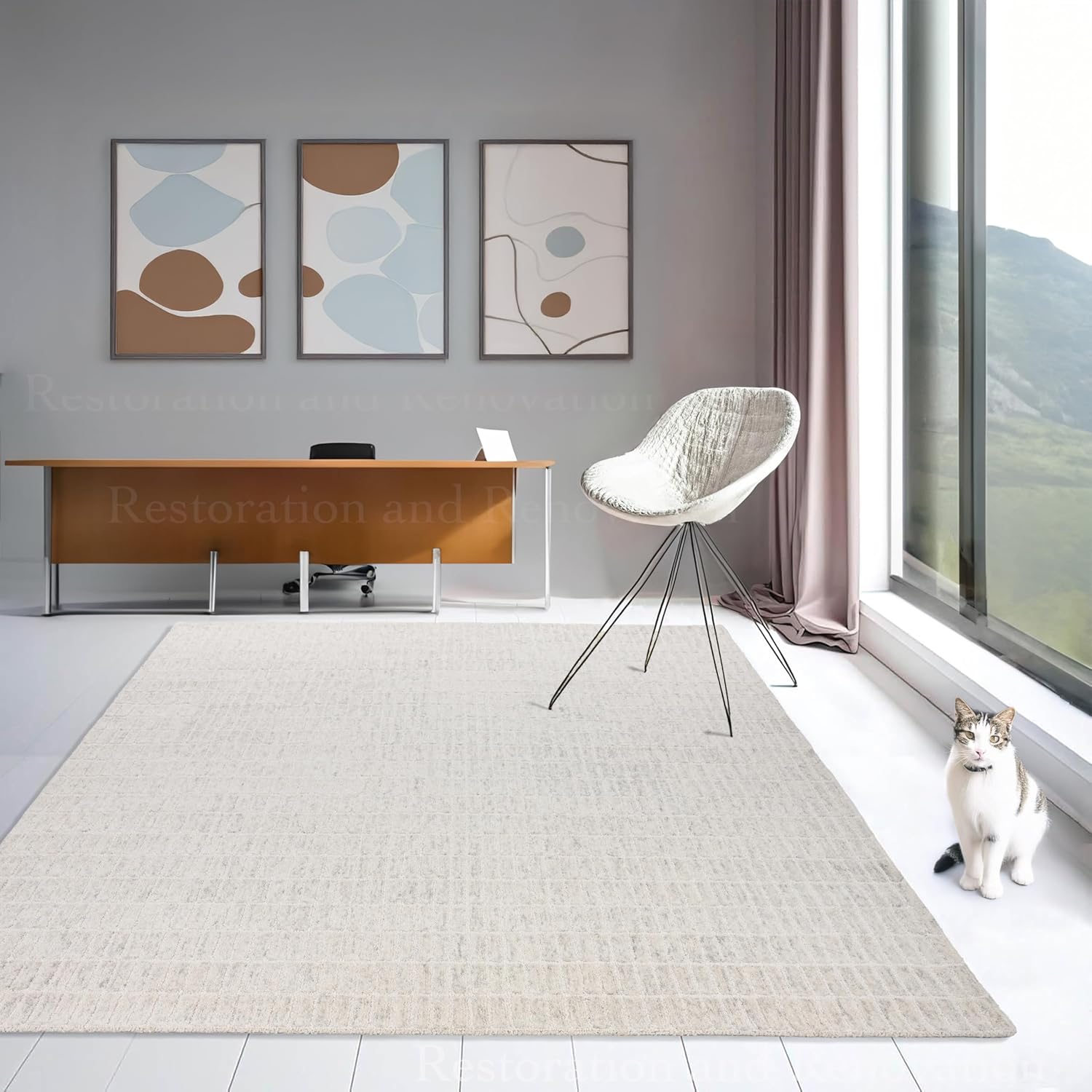 Hand-Tufted 100% Wool Area Rug – Unique Modern Geometric Grid Pattern, Soft Plush Textured Carpet for Living Room, Bedroom, Dining Room & Entryway (Grey, 8' x 10')