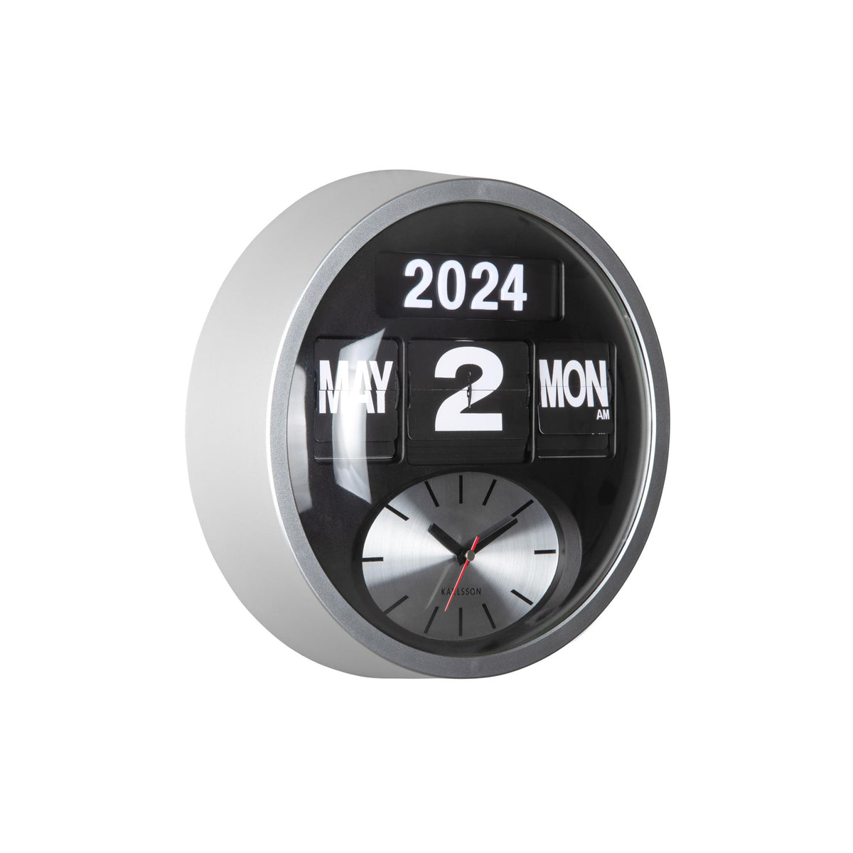 Karlsson wandklok Round Flip - zilver - Ø32.6cm