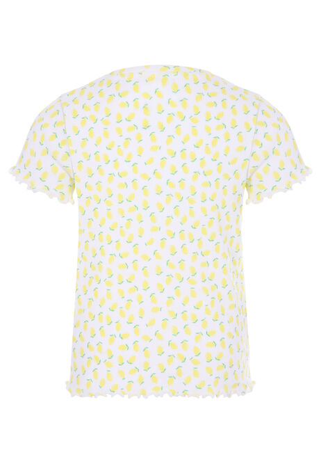 Younger Girls White Lemon Frill Trim Top