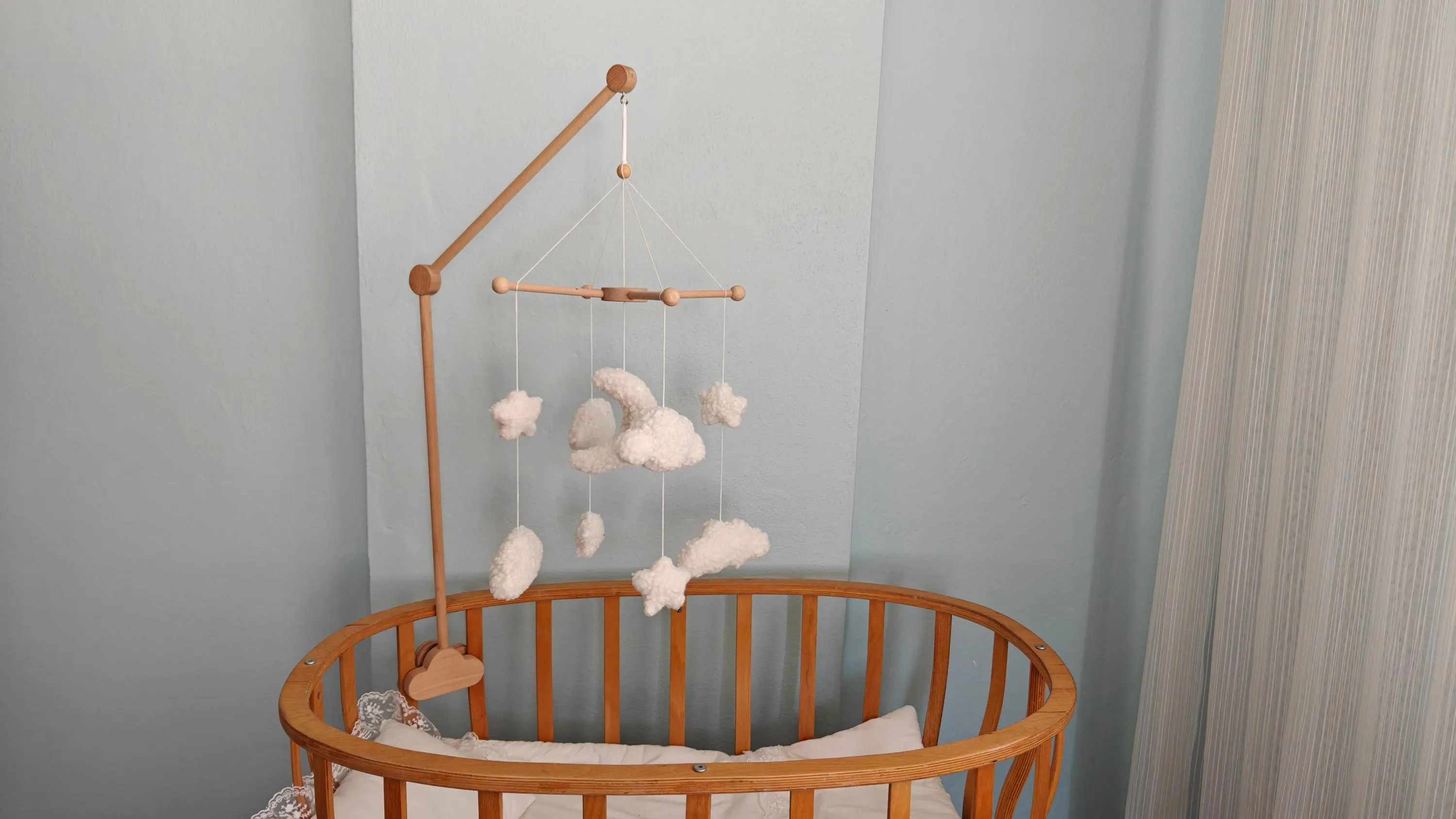 Natural Wood Baby Crib Mobile Hanger Arm: Universal Fit