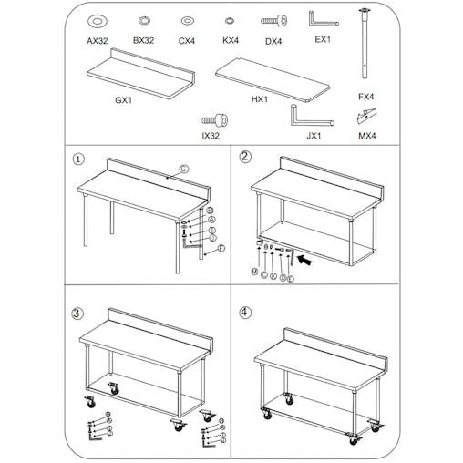 SOGA Commercial Stainless Steel Prep Bench with Backsplash & Casters 120cm