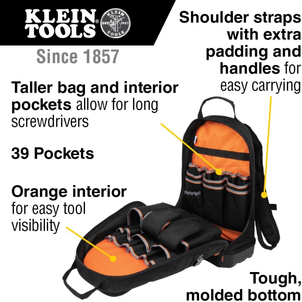 Klein Tools 80038 Backpack Tool Kit, Tradesman Pro Backpack, Zipper Tool Bags, and Magnetizer, 4-Piece