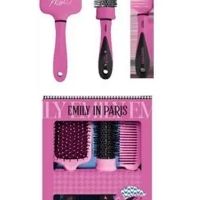 Emily In Paris Hair Care Trio Set Pink Who Moi Paddle, Round and Comb