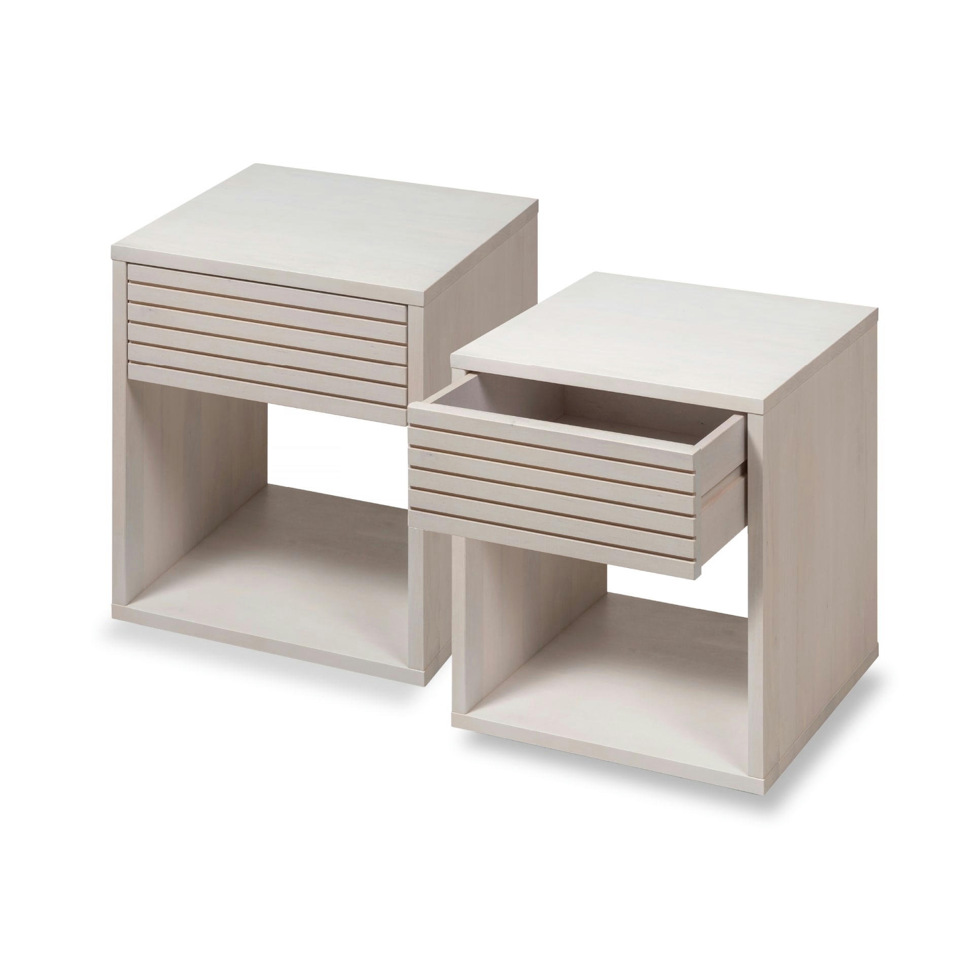 EMMA - Lot de 2 Table de chevet en bouleau massif blanc