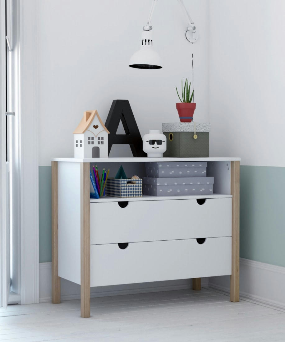 ALOUETTE - Commode enfant  blanc   effet bois   47.6x100.6