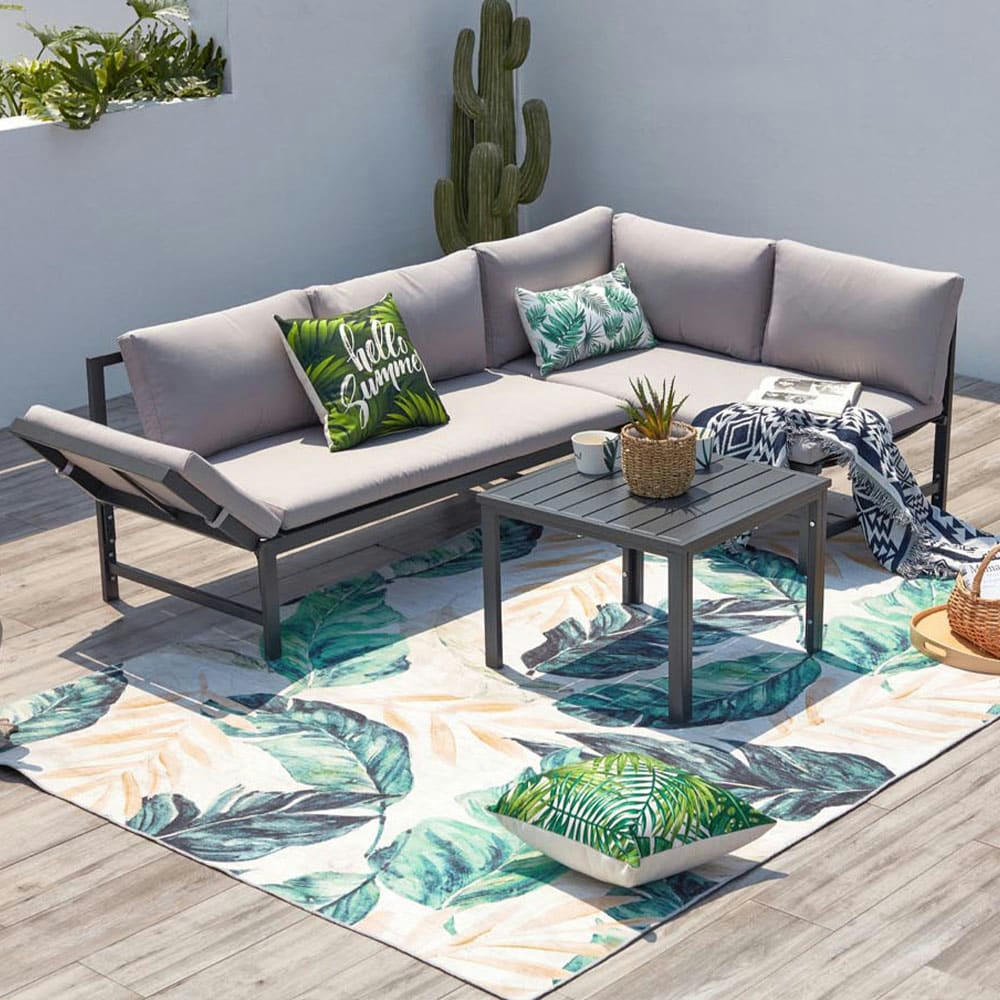 TEORA - Salon de jardin bas 4 places canapé inclinable