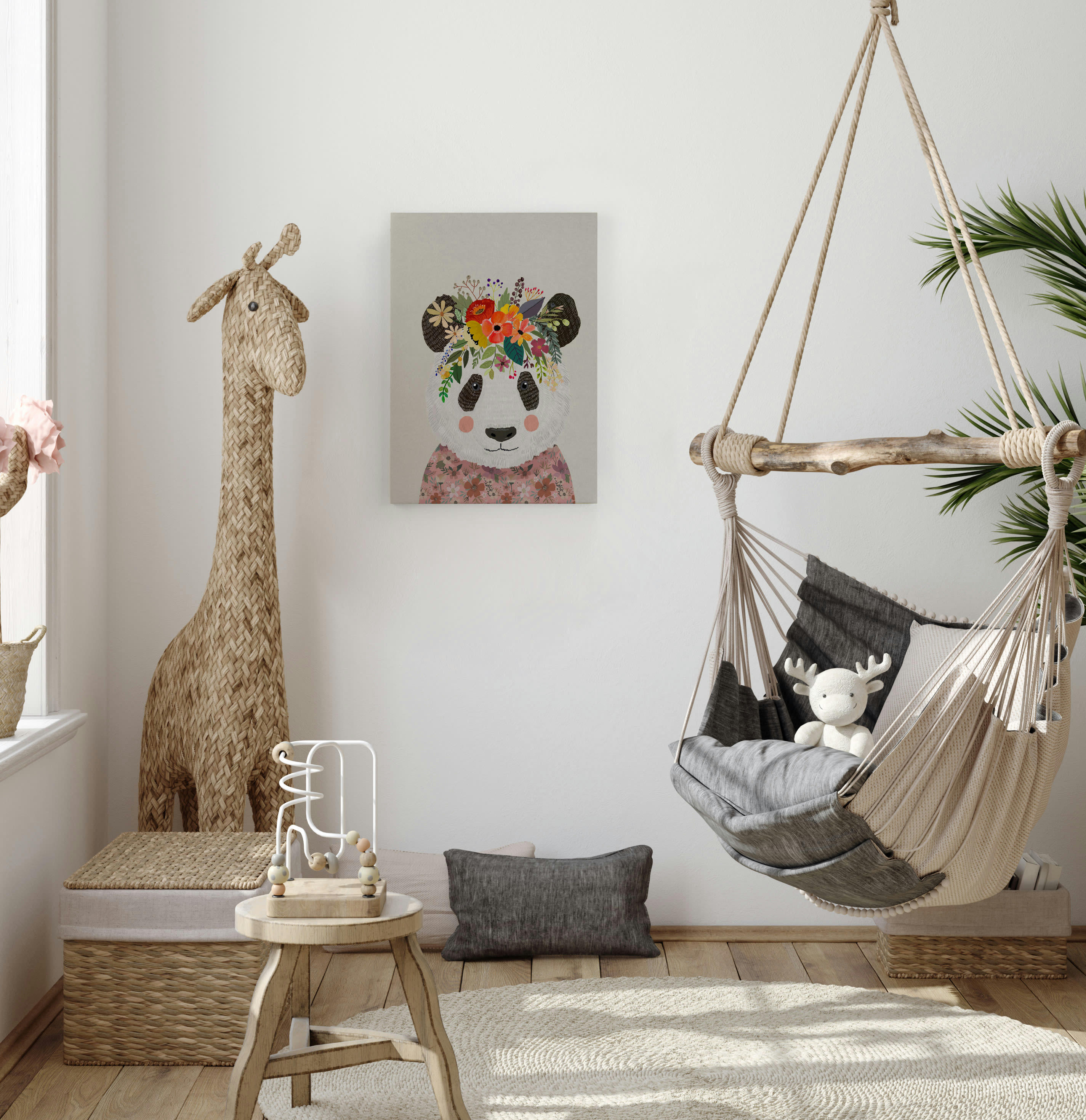 FLORAL PANDA - Peinture sur toile 60x40 Imprimé Panda Florale