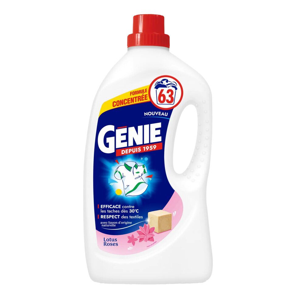 Lessive liquide Génie fleurs de lotus roses 63 lavages 2,5L