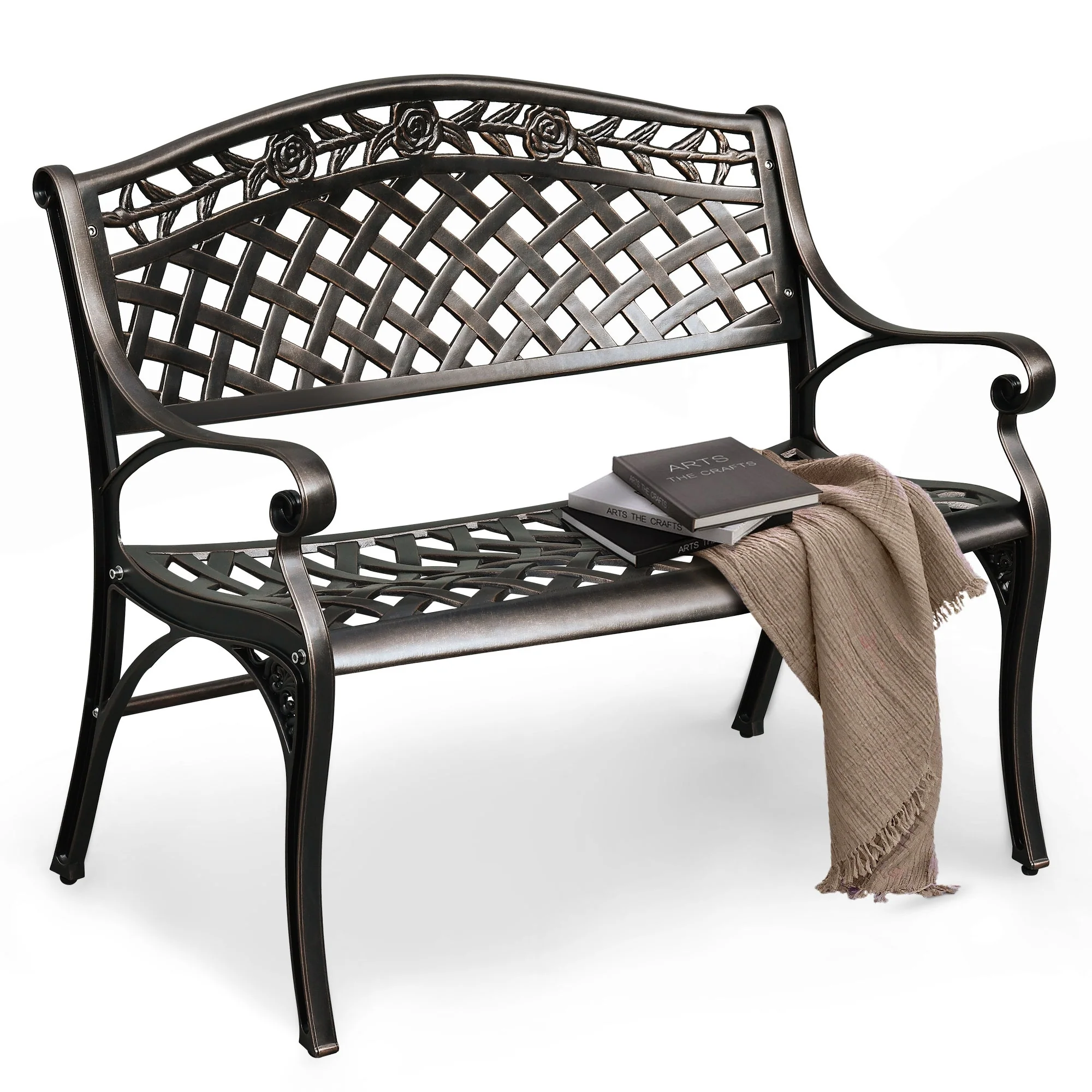 Moasis 39.4 Cast Aluminum Outdoor Bench 2-Person Patio Garden Bench