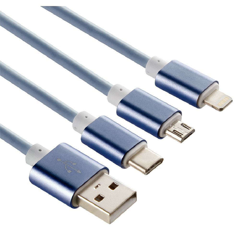 Câble USB 3 en 1 avec connecteurs USB-C/micro USB/Lightning
