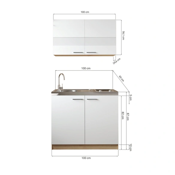 Pantry-Küche »Merle«, BxHxT: 100 x 200 x 200 cm, grau